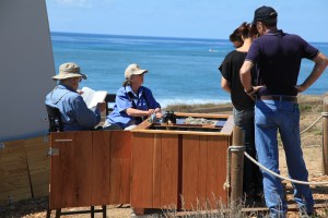 Guests learning about the tidepools at the new Tidepool Education Table