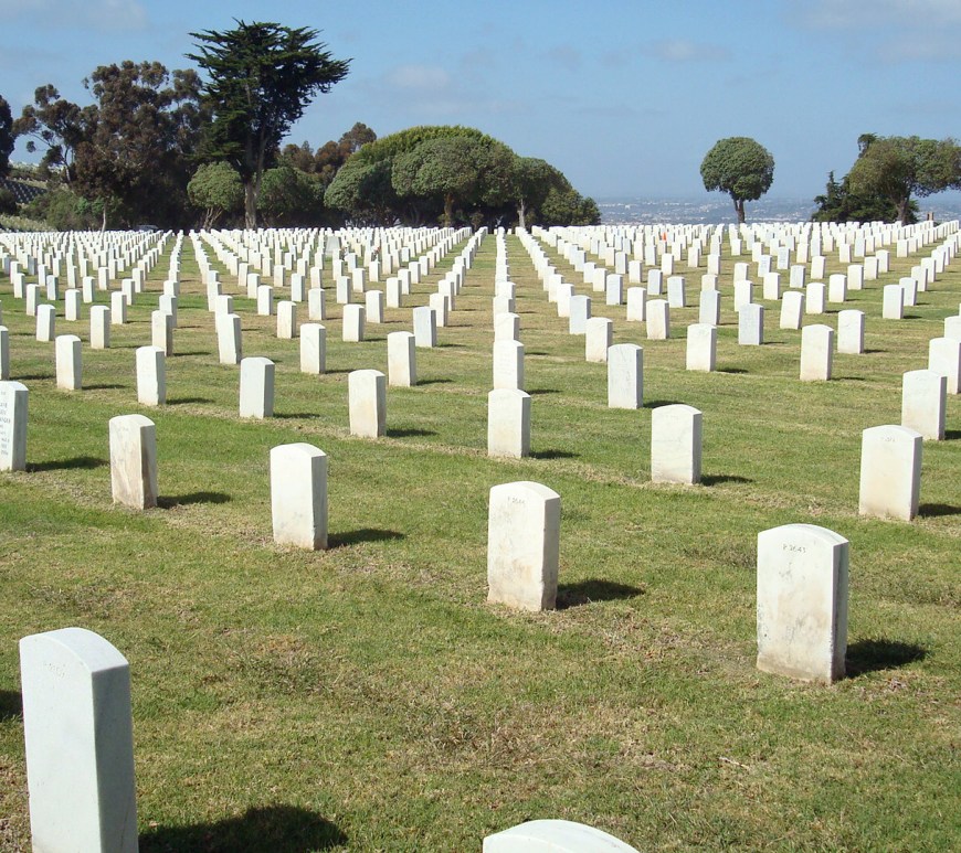 White headstones in cemetery