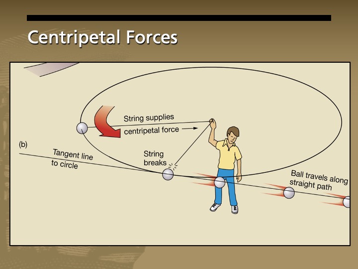 A drawing of a man holding a ball on a string swings it in a circle around him.