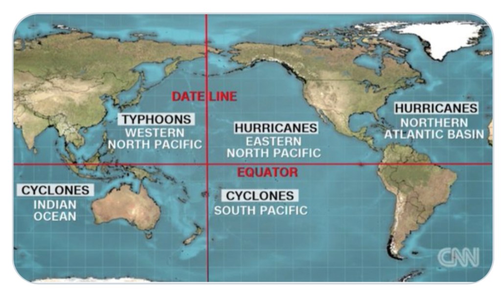 A map of the world with red perpendicular lines separating it into four quadrants.