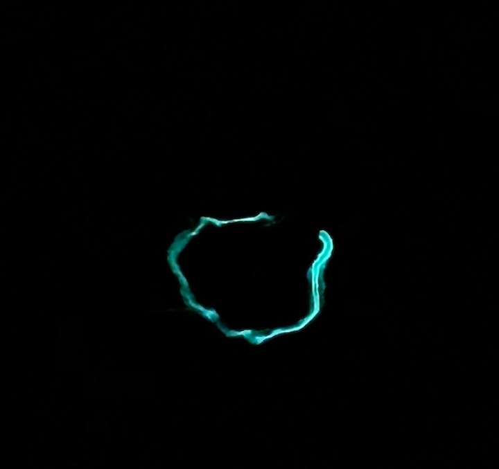 A bright glowing worm against a black background